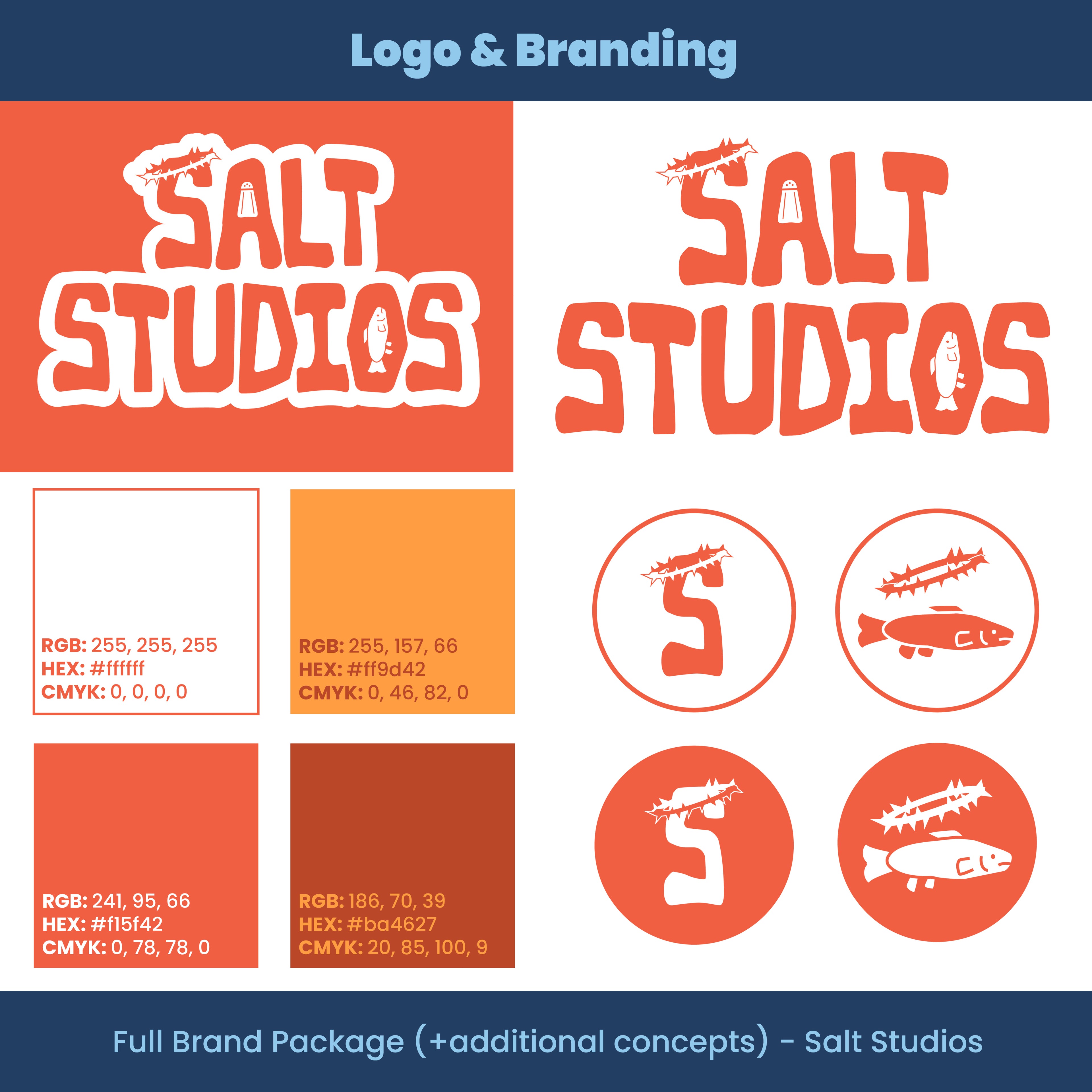 Salt Studios logo and branding elements on a blue and white background