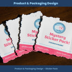 Sticker packs with "Mystery Sticker Pack!' text on package with a wooden surface in the background